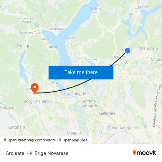 Arcisate to Briga Novarese map