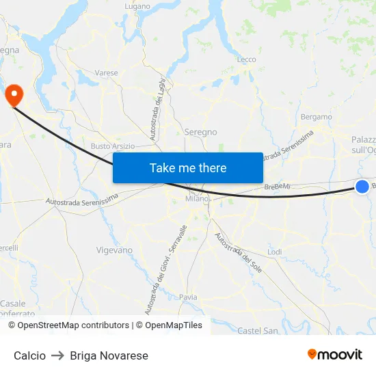 Calcio to Briga Novarese map