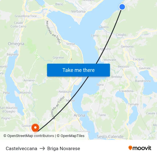 Castelveccana to Briga Novarese map