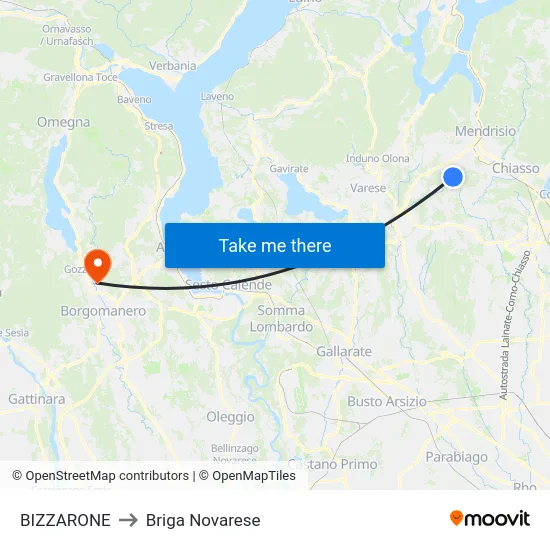 BIZZARONE to Briga Novarese map