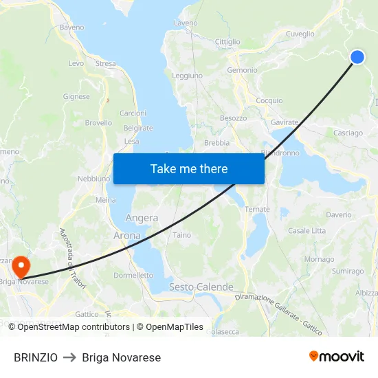 Brinzio to Briga Novarese map