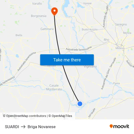 Suardi to Briga Novarese map