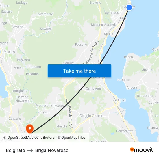 Belgirate to Briga Novarese map