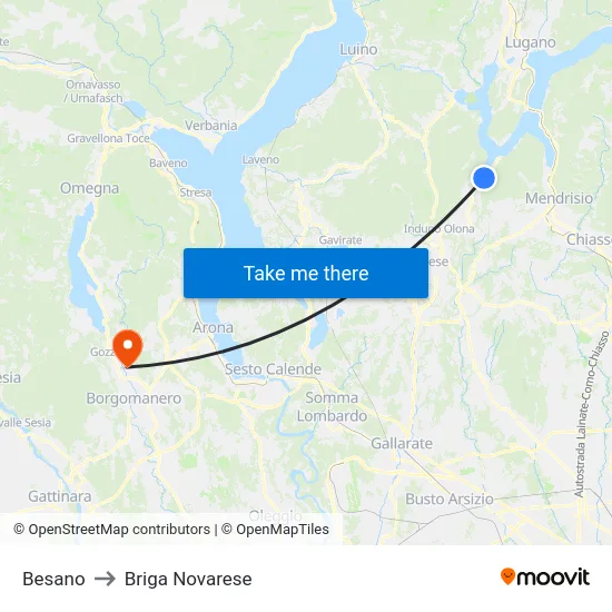 Besano to Briga Novarese map