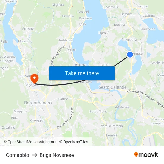 Comabbio to Briga Novarese map