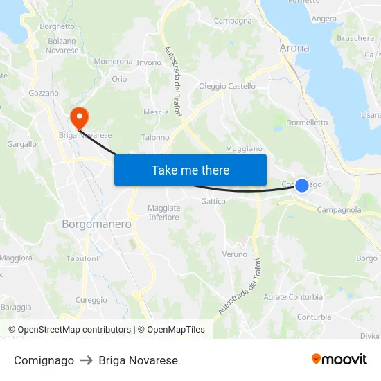 Comignago to Briga Novarese map