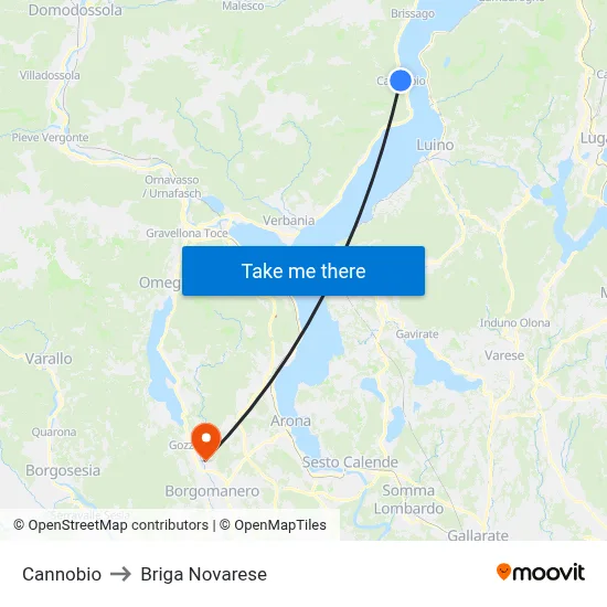 Cannobio to Briga Novarese map