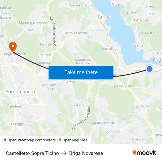 Castelletto Sopra Ticino to Briga Novarese map