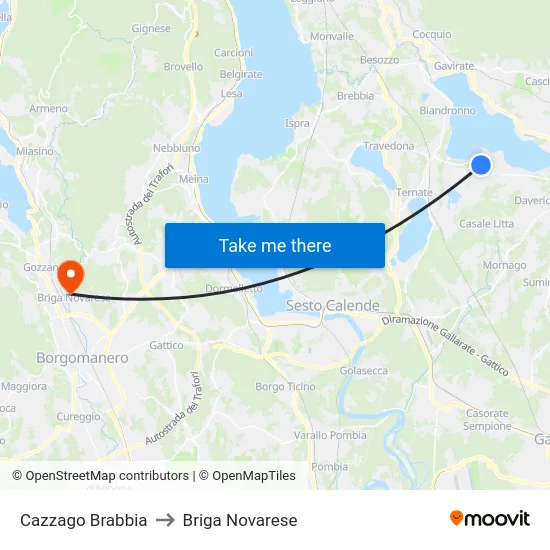 Cazzago Brabbia to Briga Novarese map