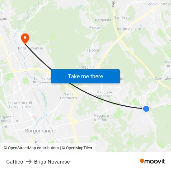 Gattico to Briga Novarese map