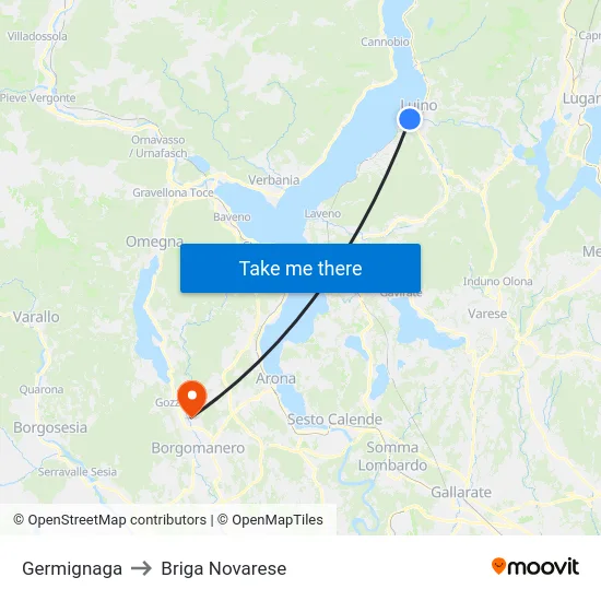 Germignaga to Briga Novarese map