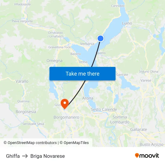 Ghiffa to Briga Novarese map