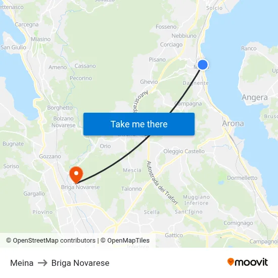 Meina to Briga Novarese map