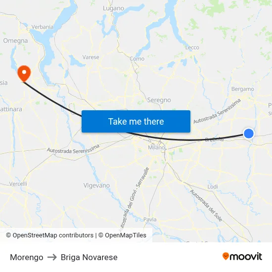 Morengo to Briga Novarese map