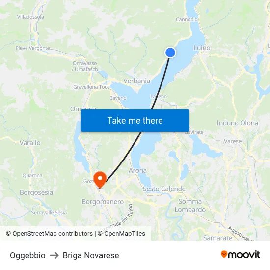 Oggebbio to Briga Novarese map