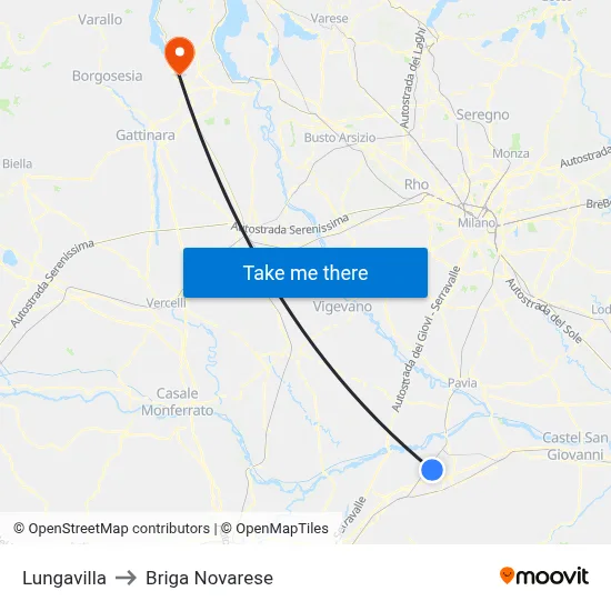 Lungavilla to Briga Novarese map