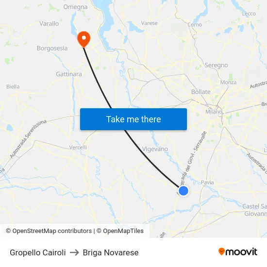 Gropello Cairoli to Briga Novarese map