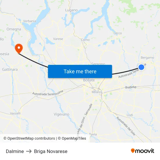 Dalmine to Briga Novarese map