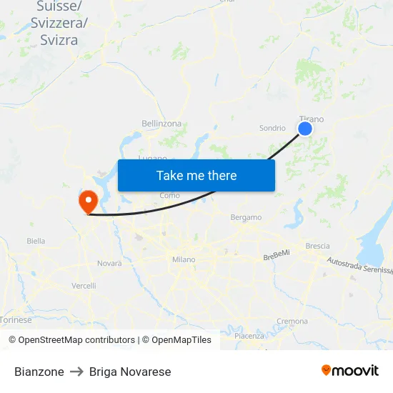 Bianzone to Briga Novarese map