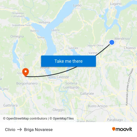 Clivio to Briga Novarese map