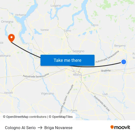 Cologno Al Serio to Briga Novarese map