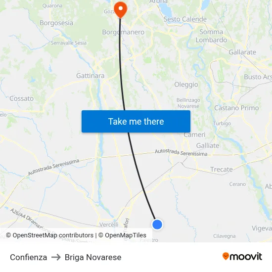 Confienza to Briga Novarese map
