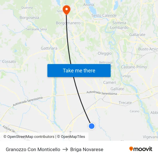 Granozzo Con Monticello to Briga Novarese map