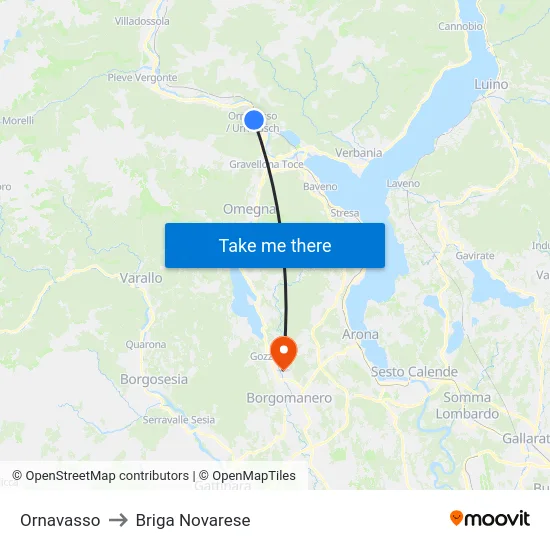 Ornavasso to Briga Novarese map