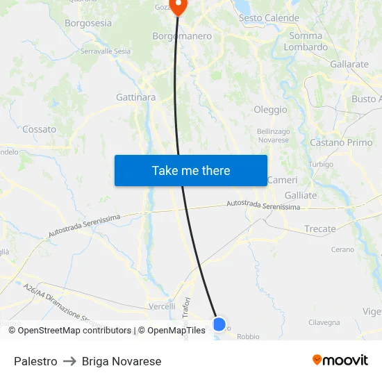 Palestro to Briga Novarese map