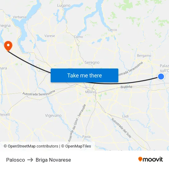 Palosco to Briga Novarese map