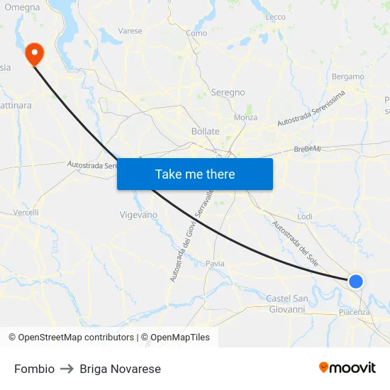 Fombio to Briga Novarese map