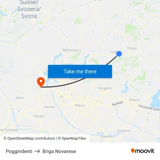 Poggiridenti to Briga Novarese map