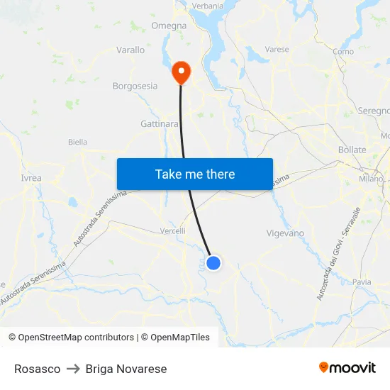 Rosasco to Briga Novarese map