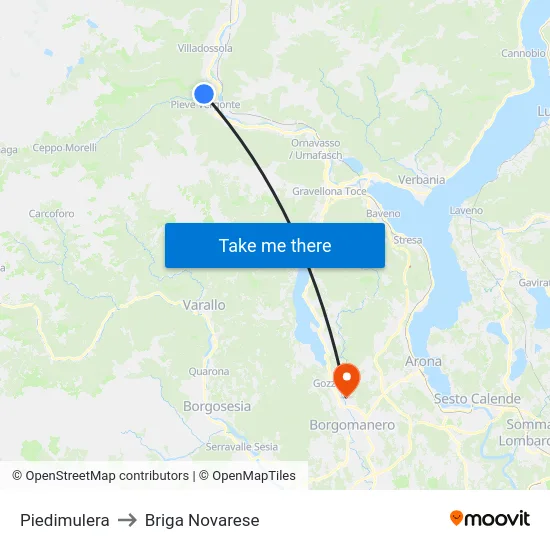 Piedimulera to Briga Novarese map