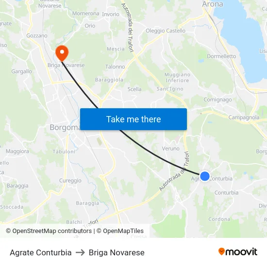 Agrate Conturbia to Briga Novarese map