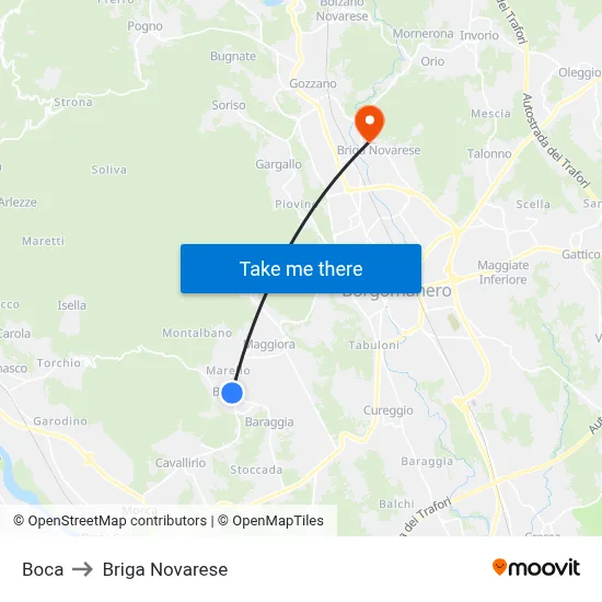 Boca to Briga Novarese map