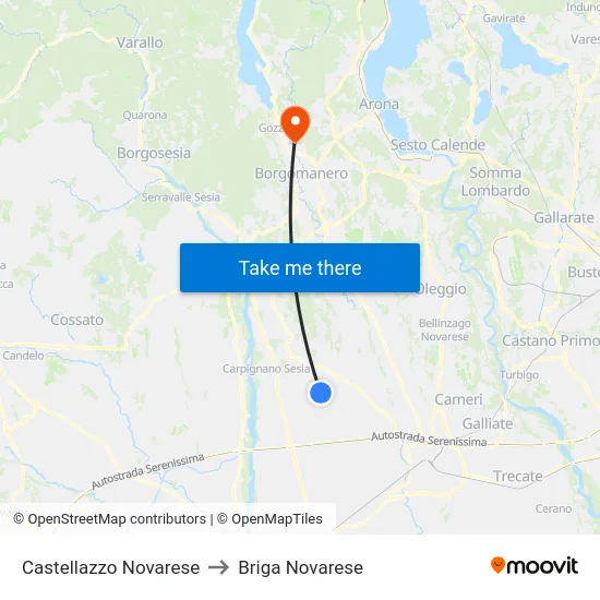 Castellazzo Novarese to Briga Novarese map