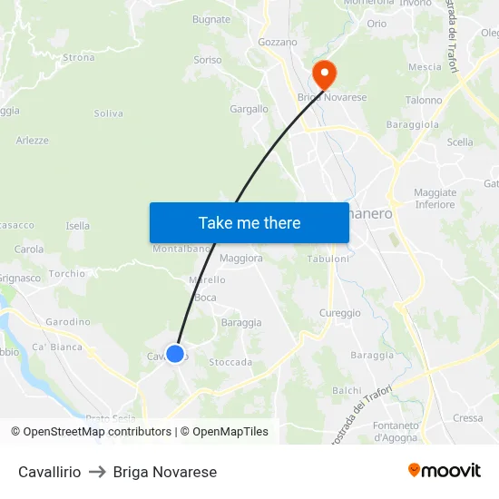 Cavallirio to Briga Novarese map