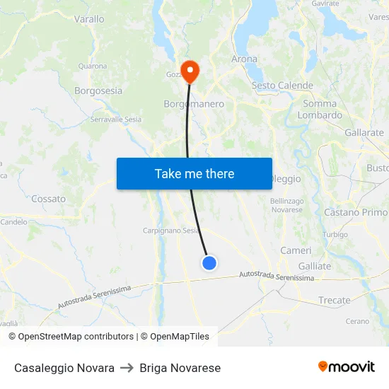 Casaleggio Novara to Briga Novarese map