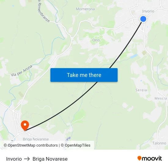 Invorio to Briga Novarese map