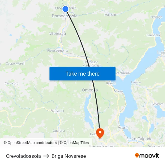 Crevoladossola to Briga Novarese map