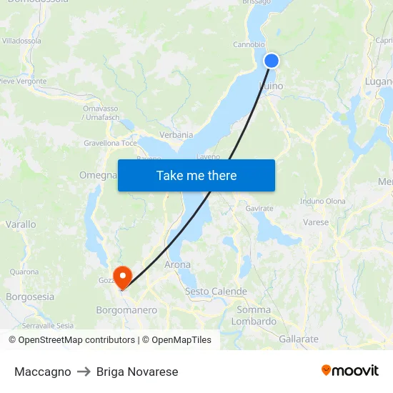 Maccagno to Briga Novarese map