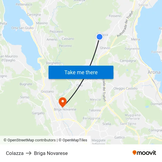 Colazza to Briga Novarese map