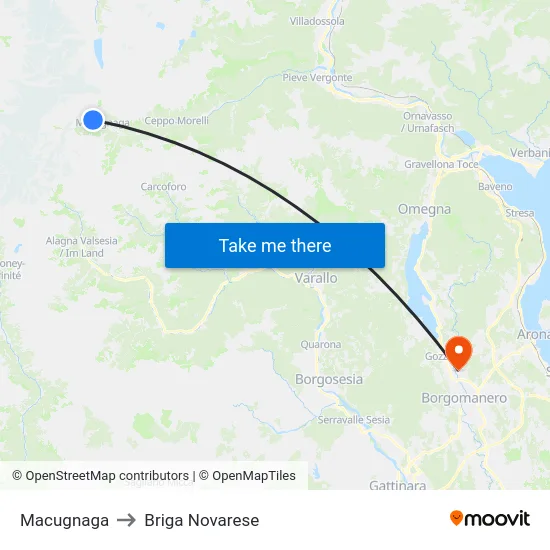 Macugnaga to Briga Novarese map