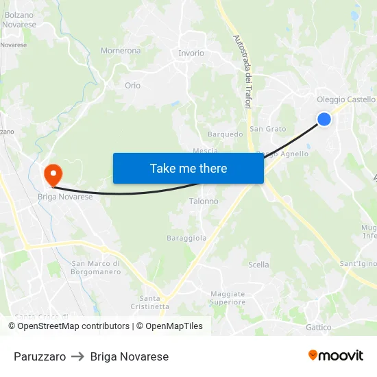 Paruzzaro to Briga Novarese map