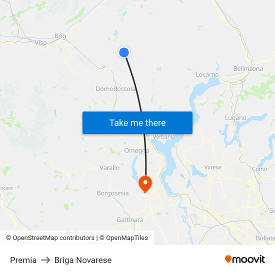 Premia to Briga Novarese map