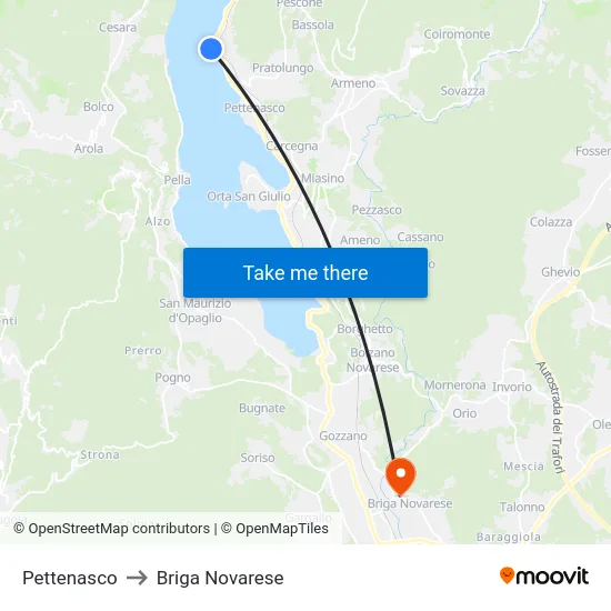 Pettenasco to Briga Novarese map