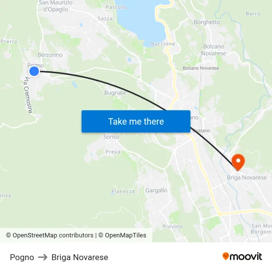 Pogno to Briga Novarese map