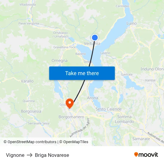 Vignone to Briga Novarese map