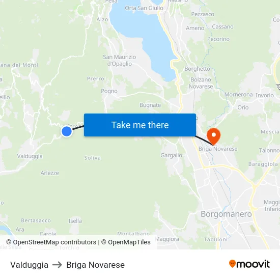 Valduggia to Briga Novarese map